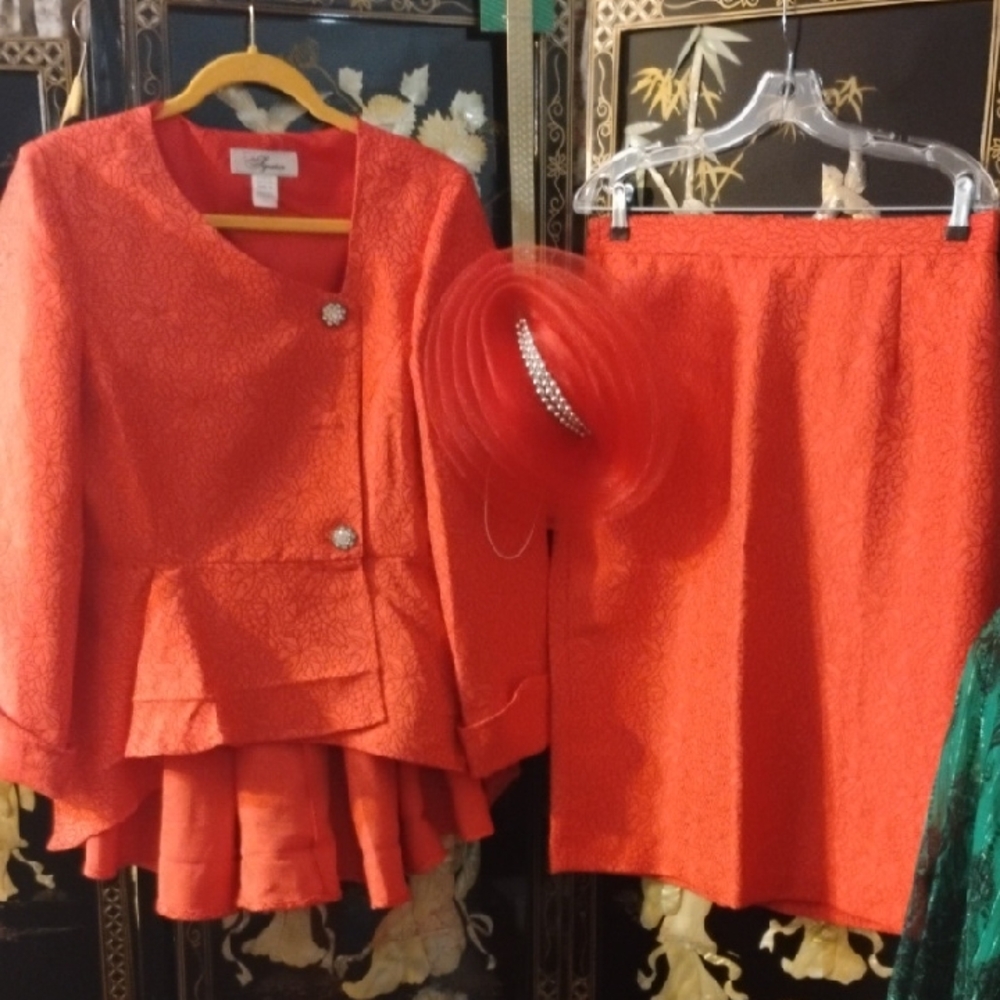 Elegant Red Skirt Suit Set